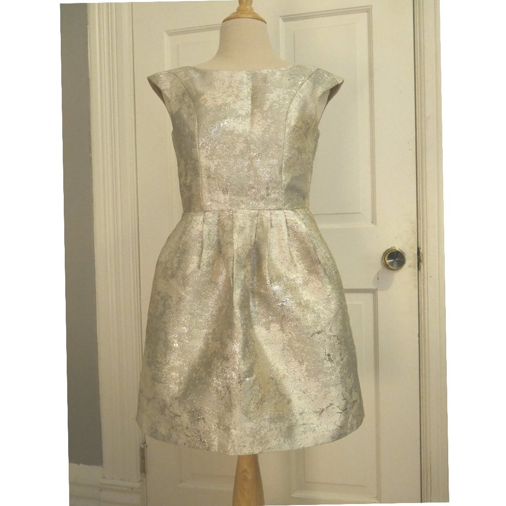 Anthropologie XXS silver metallic fit flare cocktail dress